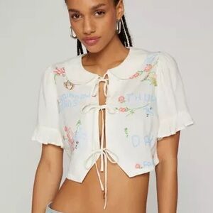 Kimchi Blue Saturday Tie-Front Cropped Top